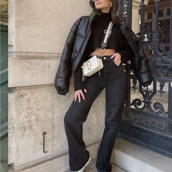 🔥Zara Black Puffer Jacket faux leather sz Small New - Picture 6 of 6